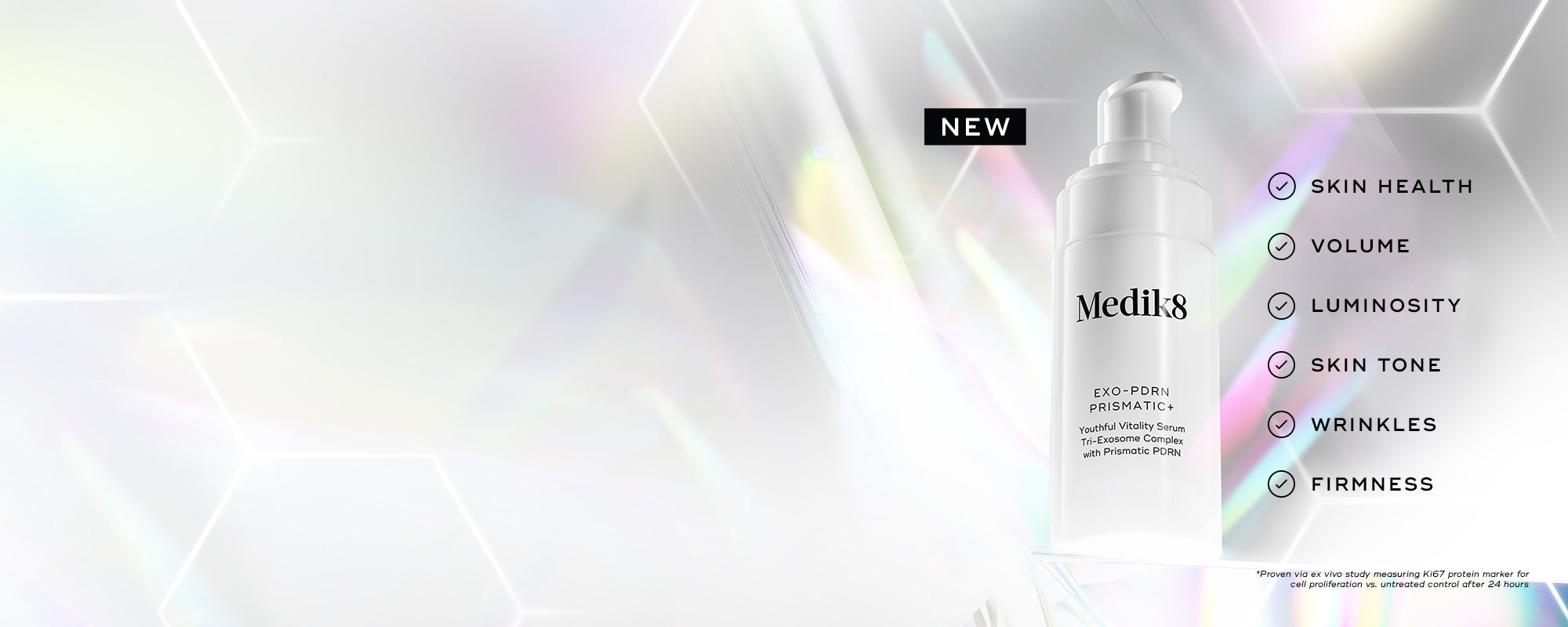 Exo-PDRN Prismatic+  on a white background with text about product benefits.